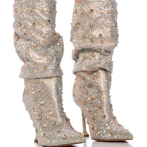 hot azalea wang gold gotham gold embellished boot( brand new